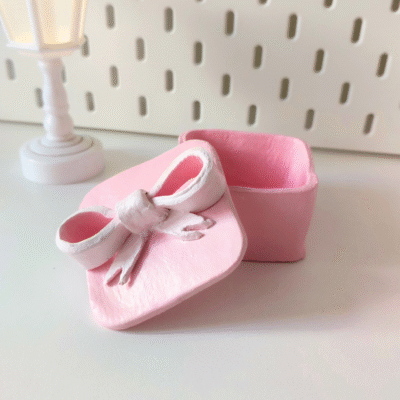 Pink Bow Design Jewelry Box Trinket Dish Handmade Airdry Clay