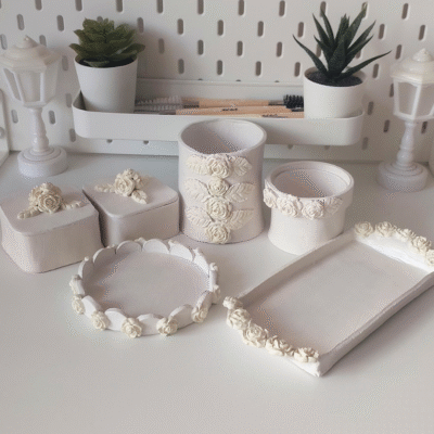 Customizable clay decor set with 6 handmade pieces in matching color handmade