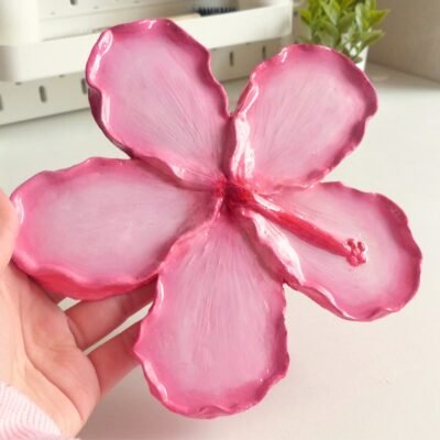 Pink hibiscus flower tray for jewelry storage