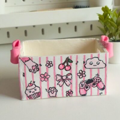 Pink storage crate with bows handmade organizer