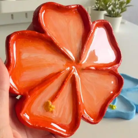 orange small hibiscus tray