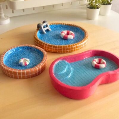 Handmade pool tray summer decor with swimming ring detail